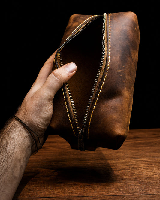 El Yapımı Hakiki Deri Dopp Kit Çanta