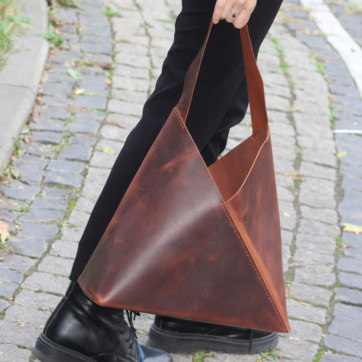 El Yapımı Hakiki Deri Tote Çanta - Luna