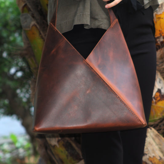 El Yapımı Hakiki Deri Tote Çanta - Luna