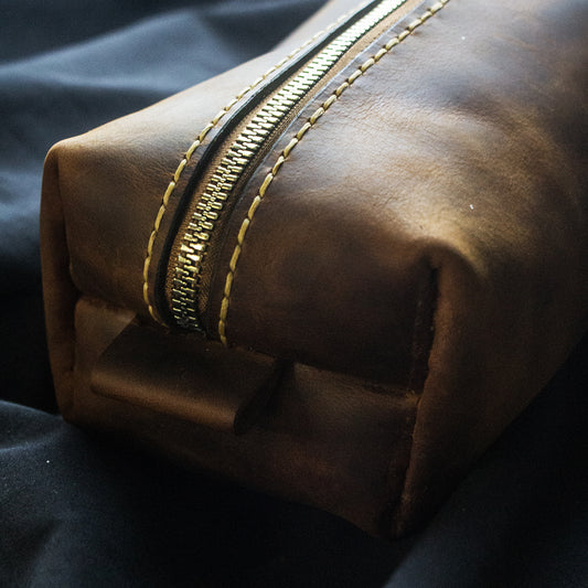 El Yapımı Hakiki Deri Dopp Kit Çanta