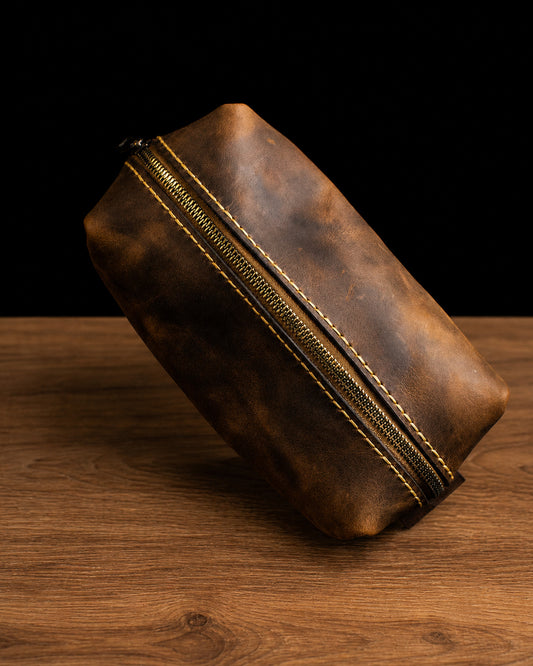 El Yapımı Hakiki Deri Dopp Kit Çanta