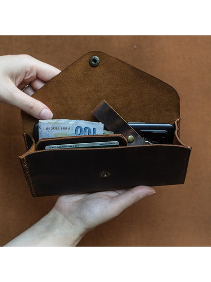 El Yapımı Hakiki Deri El Çantası - Clutch