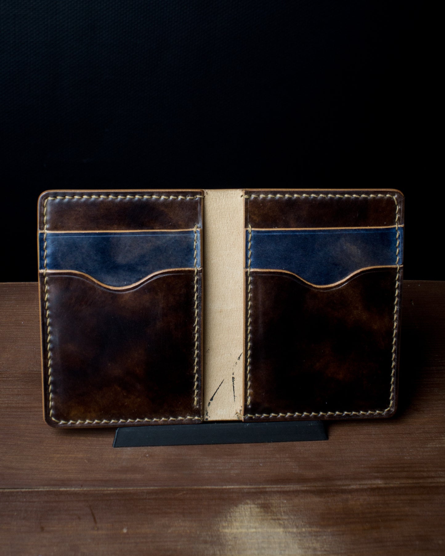 El Yapımı Shell Cordovan Minimal Deri Cüzdan - Omega No:008