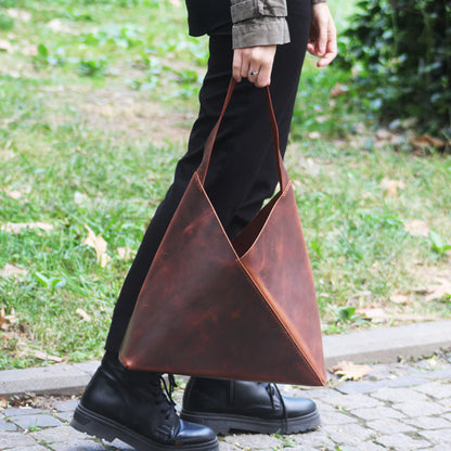 El Yapımı Hakiki Deri Tote Çanta - Luna