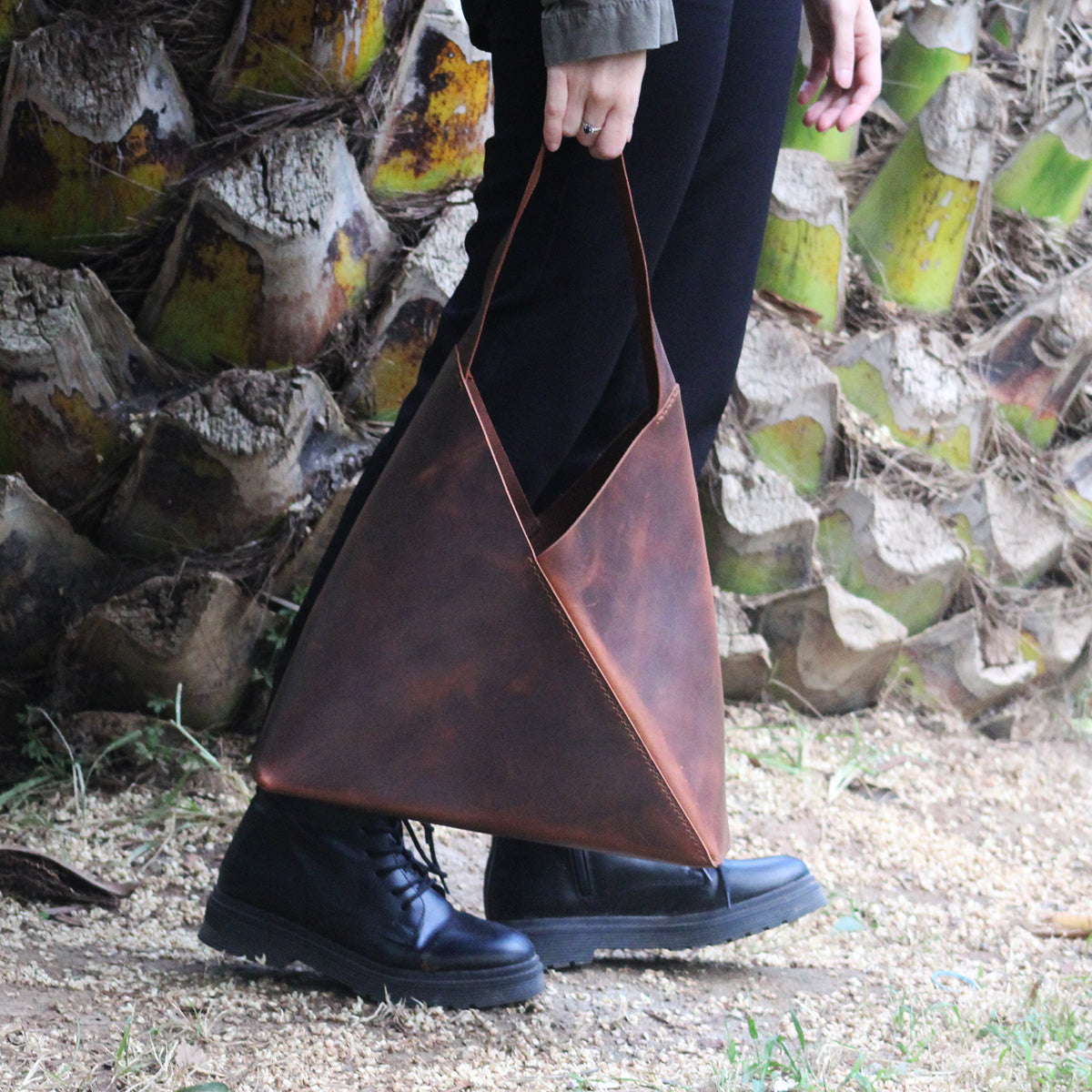 El Yapımı Hakiki Deri Tote Çanta - Luna