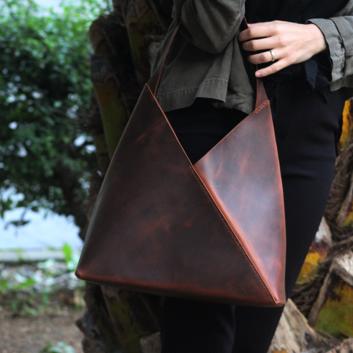 El Yapımı Hakiki Deri Tote Çanta - Luna