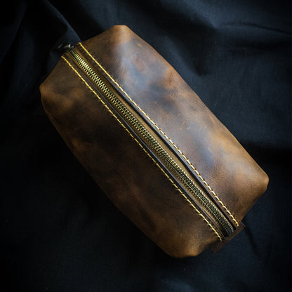 El Yapımı Hakiki Deri Dopp Kit Çanta