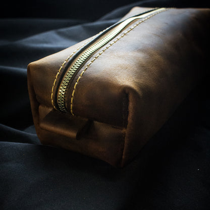 El Yapımı Hakiki Deri Dopp Kit Çanta