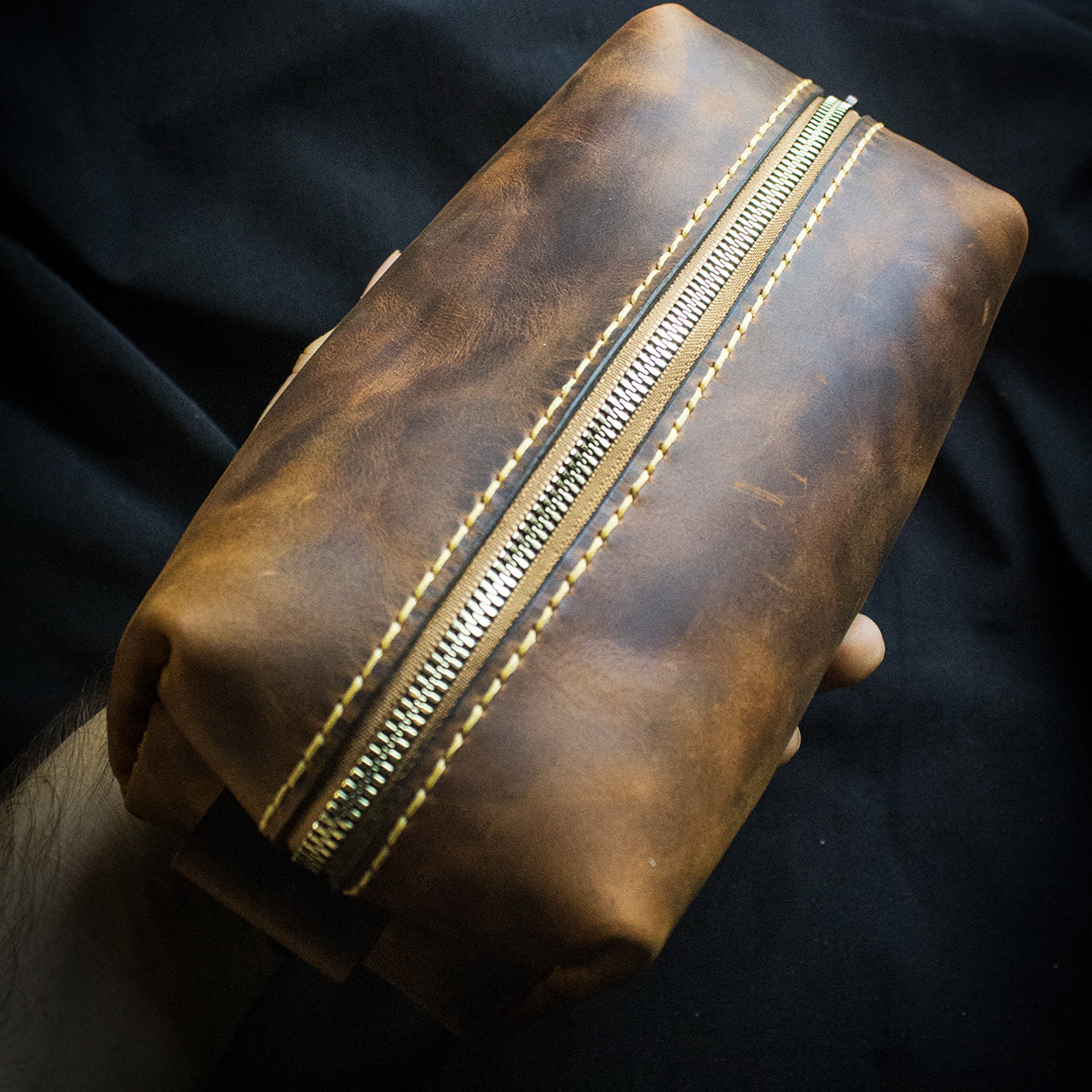 El Yapımı Hakiki Deri Dopp Kit Çanta