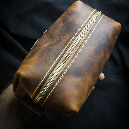 El Yapımı Hakiki Deri Dopp Kit Çanta