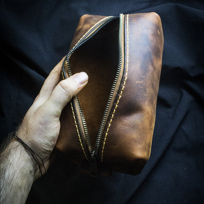 El Yapımı Hakiki Deri Dopp Kit Çanta