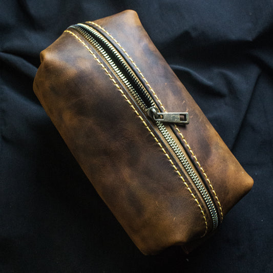 El Yapımı Hakiki Deri Dopp Kit Çanta
